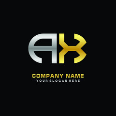 Fototapeta premium AX initial letters looping linked oval elegant logo silver, gold
