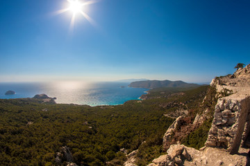 beautiful view of the sea and mountains on the island of Rhodes