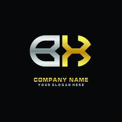 BX initial letters looping linked oval elegant logo silver, gold