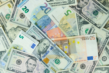Fototapeta na wymiar Money euro, dollar, USA, Hong Kong, China, currency exchange concept