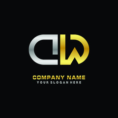 DW initial letters looping linked oval elegant logo silver, gold