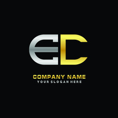 EC initial letters looping linked oval elegant logo silver, gold