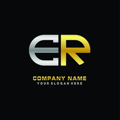 ER initial letters looping linked oval elegant logo silver, gold