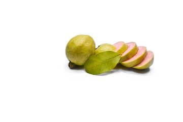 Fresh guava with leaf isolated on white background.