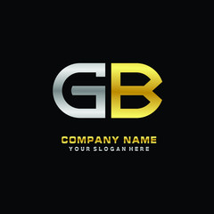 GB initial letters looping linked oval elegant logo silver, gold