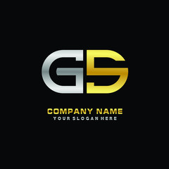 GS initial letters looping linked oval elegant logo silver, gold