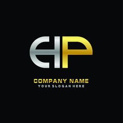 HP initial letters looping linked oval elegant logo silver, gold