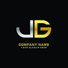 JG initial letters looping linked oval elegant logo silver, gold