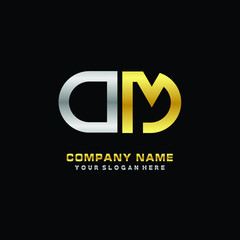 OM initial letters looping linked oval elegant logo silver, gold