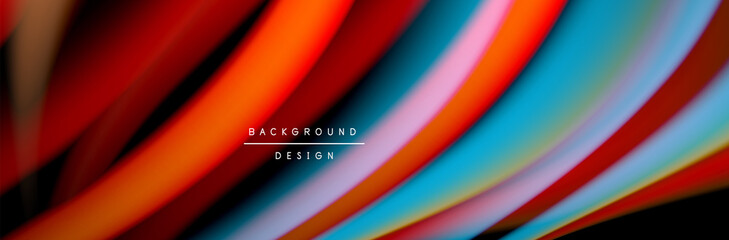 Сolorful flow poster. Wave liquid lines and shapes in black color background. Vector Illustration