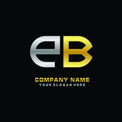 PB initial letters looping linked oval elegant logo silver, gold