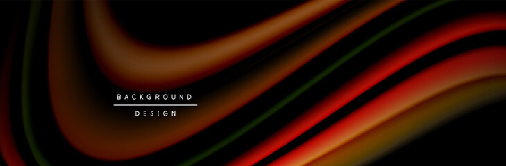 Сolorful flow poster. Wave liquid lines and shapes in black color background. Vector Illustration
