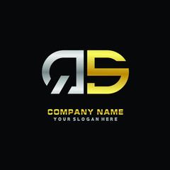 QS initial letters looping linked oval elegant logo silver, gold