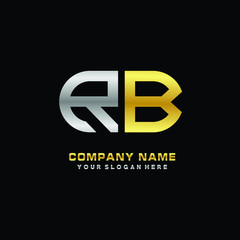 RB initial letters looping linked oval elegant logo silver, gold