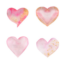 Fototapeta premium Watercolor illustration of pink hearts. Hand-drawn with watercolors and suitable for all types of design and printing
