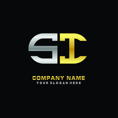 SI initial letters looping linked oval elegant logo silver, gold