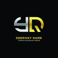 YQ initial letters looping linked oval elegant logo silver, gold