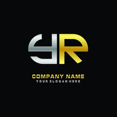 YR initial letters looping linked oval elegant logo silver, gold