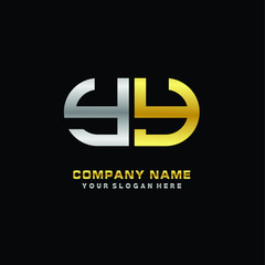 YY initial letters looping linked oval elegant logo silver, gold