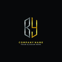 letter BY Minimalist style of gold and silver. luxury minimalist logo for business