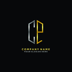Obraz premium letter CP Minimalist style of gold and silver. luxury minimalist logo for business