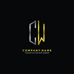 letter CW Minimalist style of gold and silver. luxury minimalist logo for business