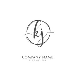 Handwritten initial letter K J KJ for identity and logo. Vector logo template with handwriting and signature style.