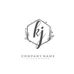 Handwritten initial letter K J KJ for identity and logo. Vector logo template with handwriting and signature style.