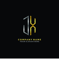 Obraz premium letter JX Minimalist style of gold and silver. luxury minimalist logo for business