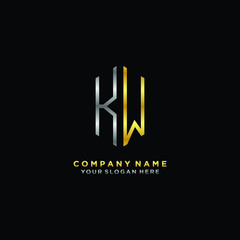Fototapeta na wymiar letter KW Minimalist style of gold and silver. luxury minimalist logo for business