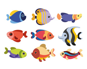 vector set of fish and animals of the sea
