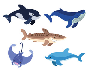 set of maritimal animals and sea creatures