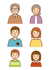 三世代家族　上半身　怒った顔