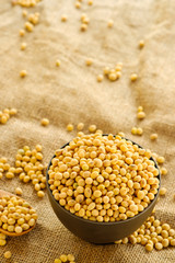 Soy bean in bowl with copy space.Close up soybean.beans dry in plate