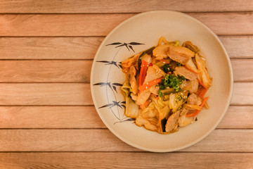 stir fried pork belly with kimchi stock photo