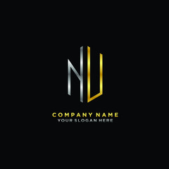 letter NU Minimalist style of gold and silver. luxury minimalist logo for business