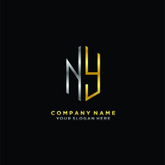 Obraz premium letter NY Minimalist style of gold and silver. luxury minimalist logo for business