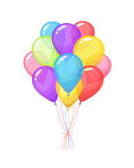 Bunches and Groups of Color Helium Balloons Isolated on whiteccBackground. Decoration for a birthday