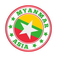 Myanmar sign with flag logo. Vector illustration of a national emblem.