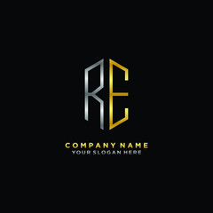 letter RE Minimalist style of gold and silver. luxury minimalist logo for business