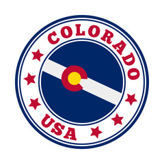 Colorado sign. Round us state logo with flag of Colorado. Vector illustration.