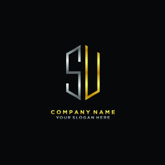 letter SU Minimalist style of gold and silver. luxury minimalist logo for business