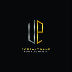 letter UP Minimalist style of gold and silver. luxury minimalist logo for business