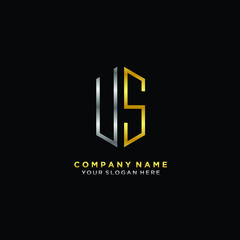 Obraz premium letter US Minimalist style of gold and silver. luxury minimalist logo for business