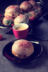 Delicious Berlin donuts filled with raspberry jam