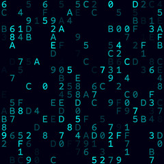 Digital cover. Cyan sparse hexadecimal background. Small sized seamless pattern. Amazing vector illustration.