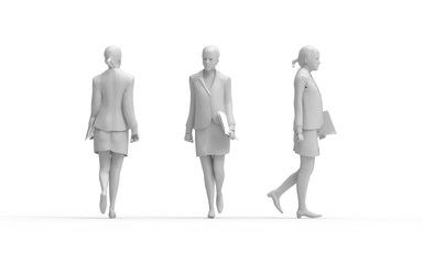 3d rendering of a business woman walking in white studio background