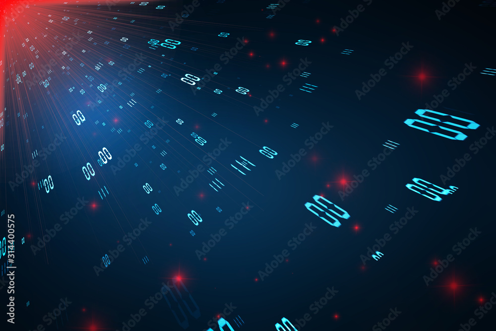 Poster 2d illustration abstract digital binary data on computer screen