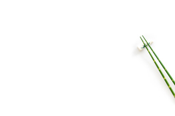 Chopsticks - green wooden utensil for sushi and rolls - on white background top-down copy space