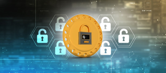 2d illustration Safety concept: Closed Padlock on digital background